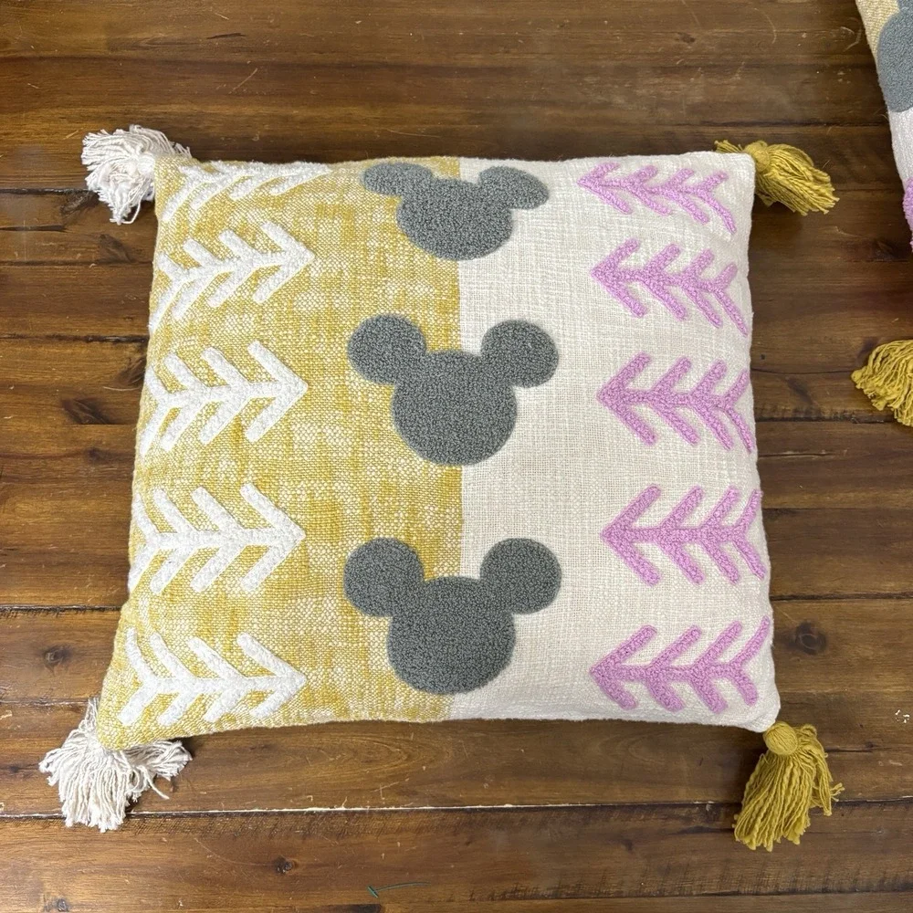 Set of 4 Disney Parks Mickey Mouse Throw Pillow Home Collection Pink Yellow Gray